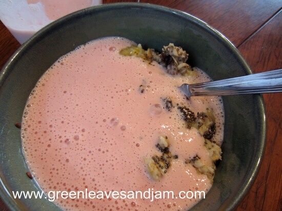 valentine pink milk on cereal