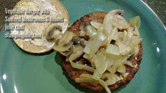 veggie burger with sauteed mushrooms and onions