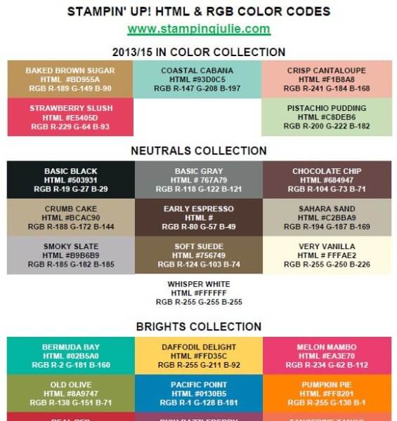 2013-14 Stampin' Up! Color Collection Chart